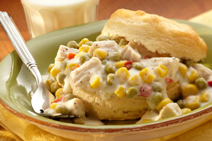 Creamy Turkey and Vegetables over Biscuits